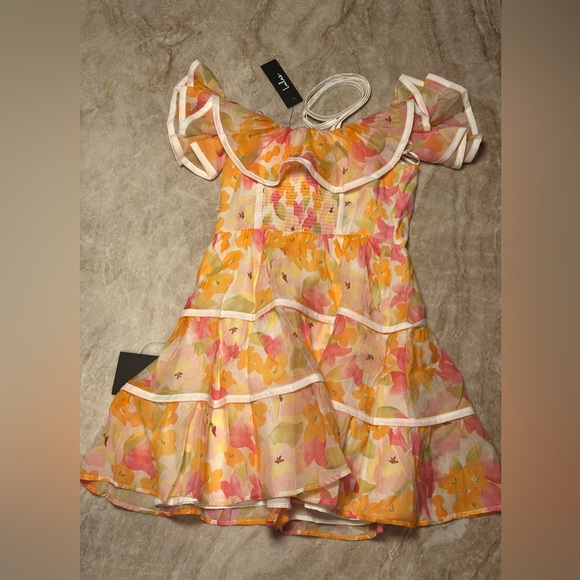 Lulus | NWT Ivory Floral Halter Cold-Shoulder Mini Dress - Picture 4 of 4